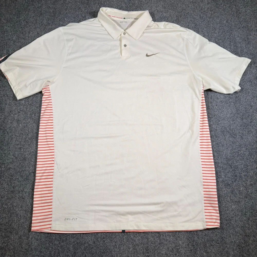 Nike Tiger Woods Collection Dri-Fit Golf Polo Shirt Mens Large White Red